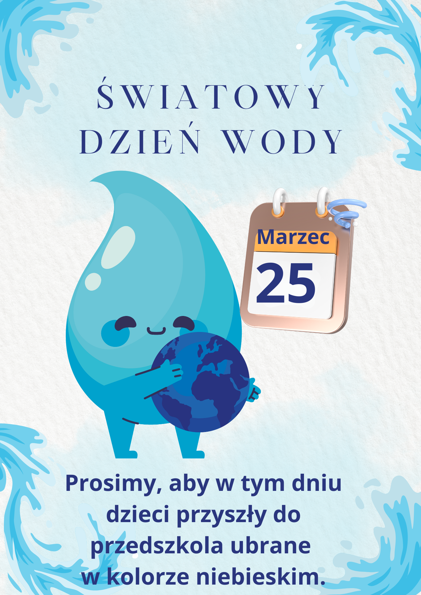Blue and White Cute Playful World Water Day A4 Document